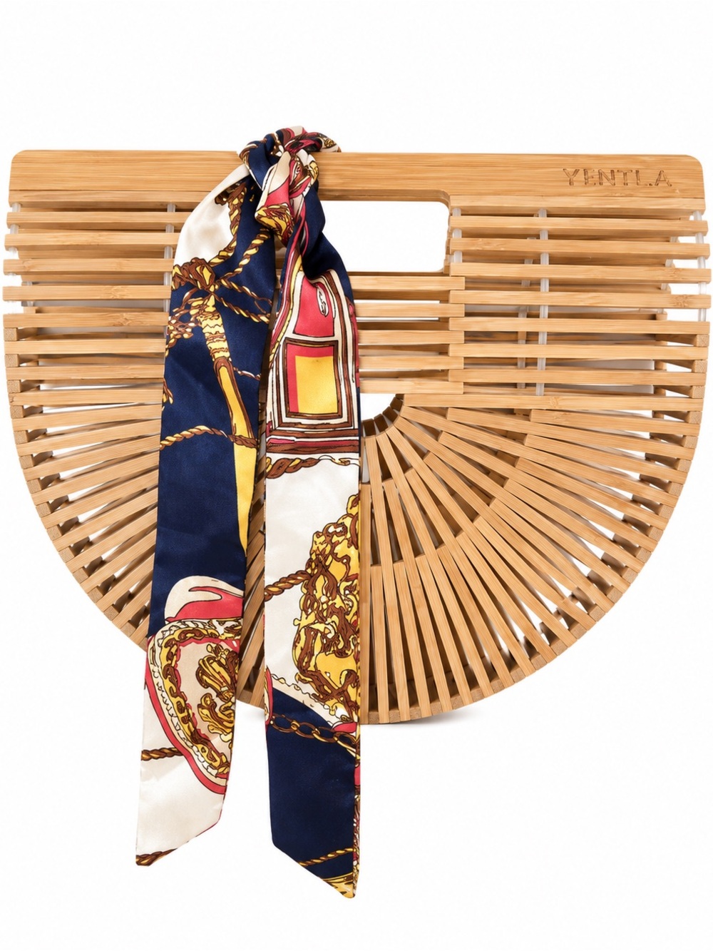 Bamboo Half-Moon Handbag with Navy & White Scarf